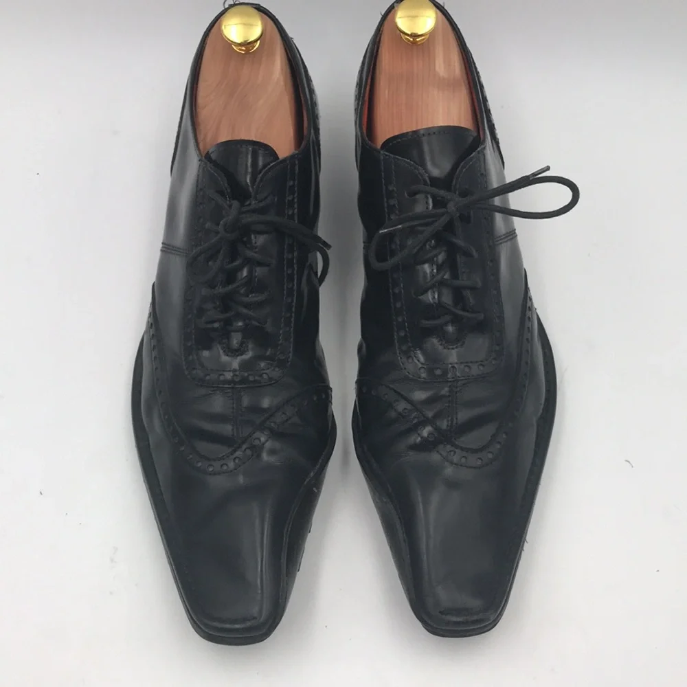 Paolo Lantorno Black Leather Lace Up Oxford Pointed Toe Made in Italy